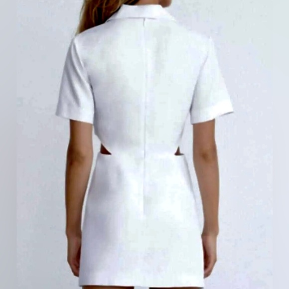 NWT Zara White Cut Out Mini Dress Sz L Summer Cocktail Party Event Trend Style - Picture 3 of 16